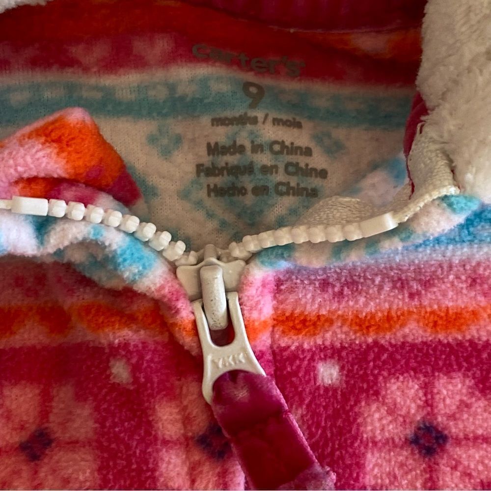 Carter’s Fleece Hooded Romper Size 9 M - Picture 6 of 10